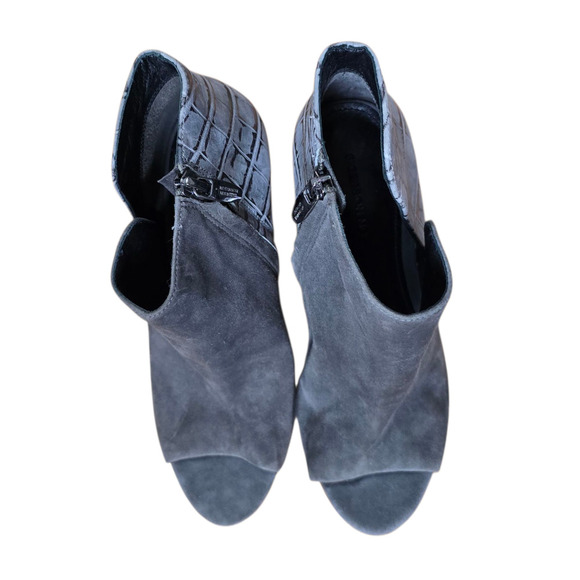 SIGERSON MORRISON Maitee Gray Suede Croc Print Open Toe Heels Booties 8B - Picture 4 of 9